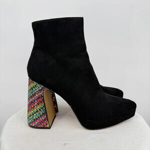 Women's Betsey Johnson Black Multi Raylan Platform Rhinestone Heeled Booties 7.5